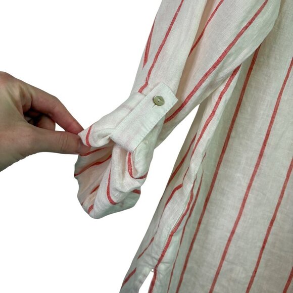 C&C California Women's 100% Linen Orange Striped Pull Over Tunic Top Size Large - Picture 11 of 11